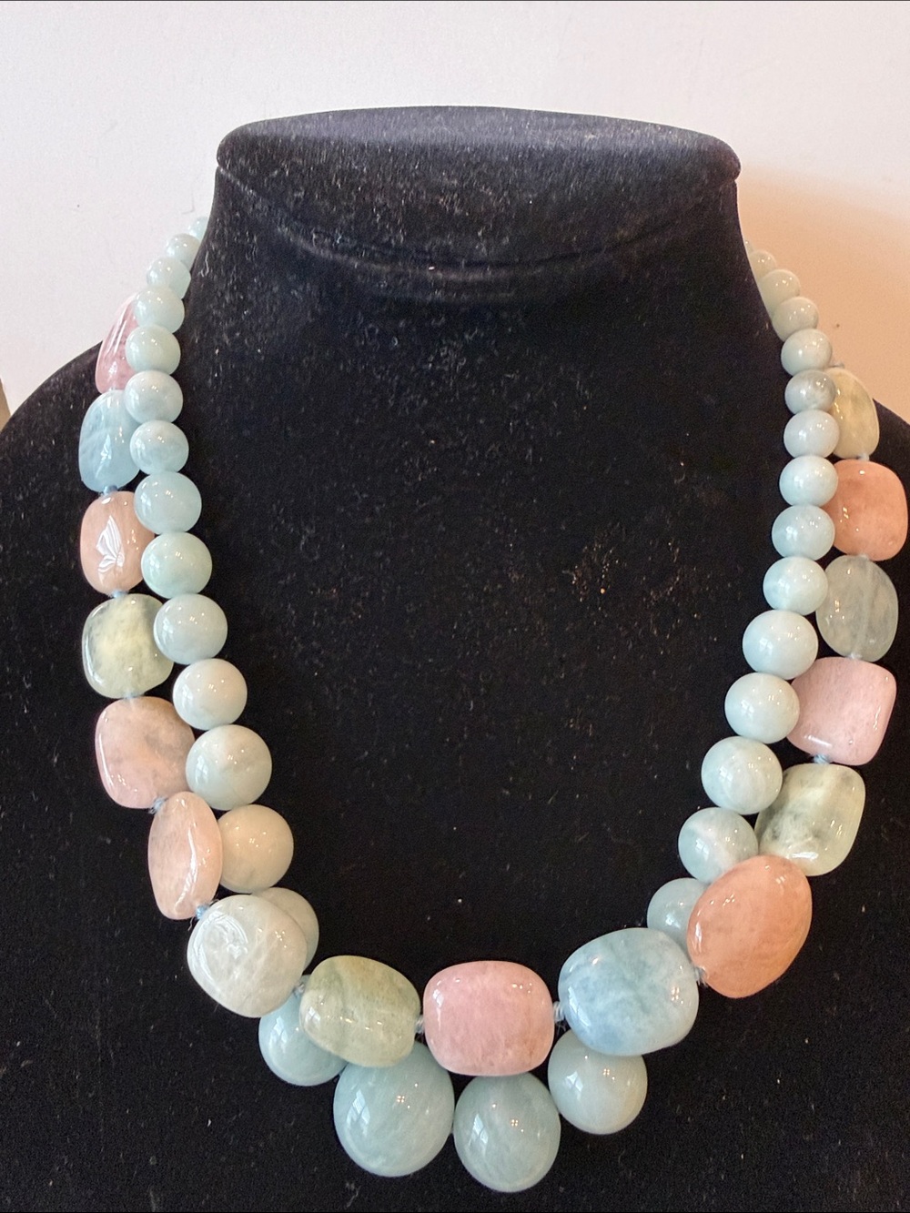 Pastel Multi-Stone Beaded Necklace - Light Blue & Pink